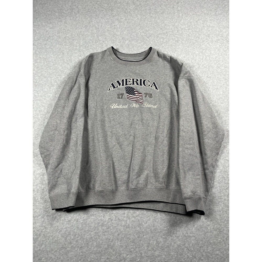 Croft & Barrow American Flag Sweatshirt Women L Grey Oversized Slouchy Cozy